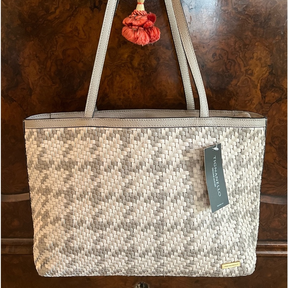 Tignanello Astor Woven Tote Mushroom Color NWT- Beautiful Bargain Luxe💓